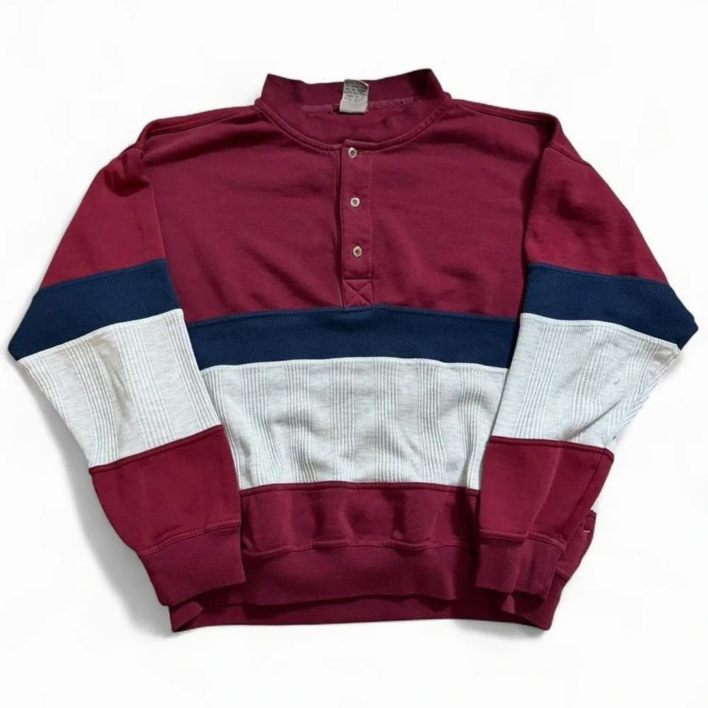 Vintage Windridge Henley Long sleeve Sweater Men's Size Large Colorblock 90s